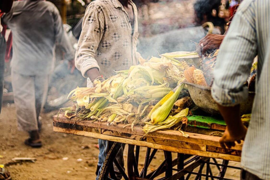 Maize cobs being sold in a street market